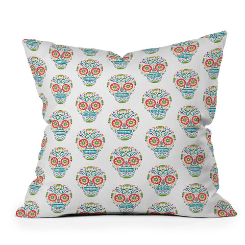 Andi Bird Sugar Skull Jewels Throw Pillow