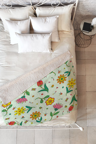 Andi Bird Surreal Flowers Leaf Fleece Throw Blanket