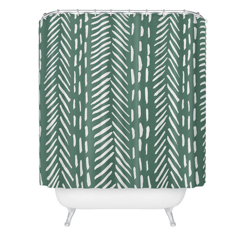 Angela Minca Abstract herringbone green Shower Curtain