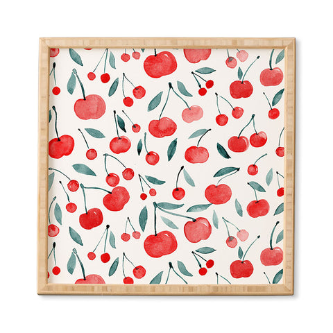 Angela Minca Cherries red and teal Framed Wall Art