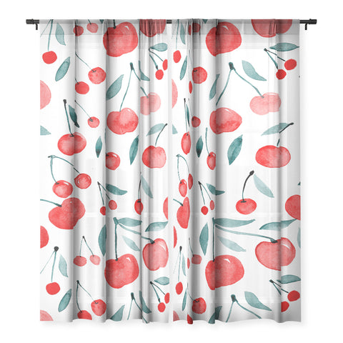 Angela Minca Cherries red and teal Sheer Non Repeat