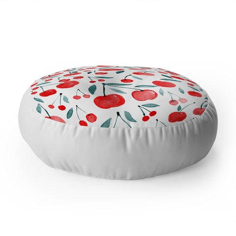 Angela Minca Cherries red and teal Floor Pillow Round
