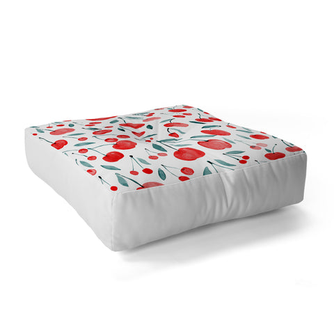 Angela Minca Cherries red and teal Floor Pillow Square