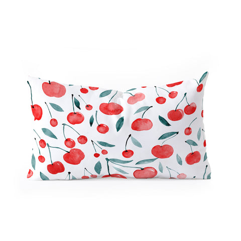 Angela Minca Cherries red and teal Oblong Throw Pillow