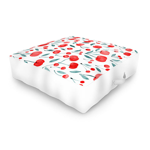 Angela Minca Cherries red and teal Outdoor Floor Cushion
