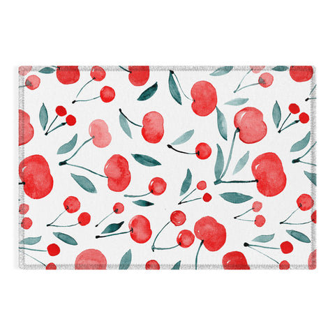Angela Minca Cherries red and teal Outdoor Rug