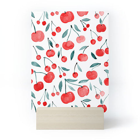 Angela Minca Cherries red and teal Mini Art Print