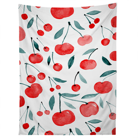 Angela Minca Cherries red and teal Tapestry