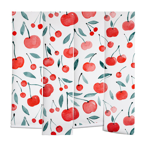 Angela Minca Cherries red and teal Wall Mural