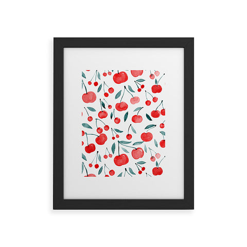 Angela Minca Cherries red and teal Framed Art Print