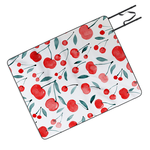 Angela Minca Cherries red and teal Picnic Blanket
