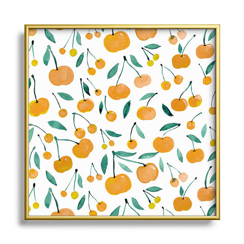 Angela Minca Cherries yellow and green Metal Square Framed Art Print