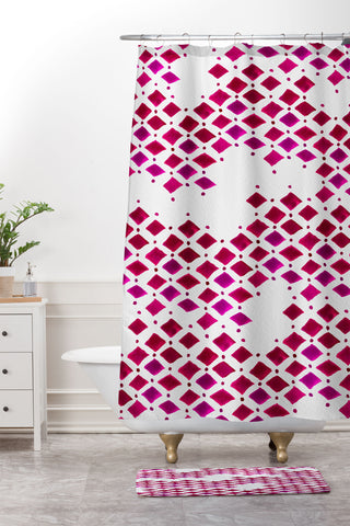 Angela Minca Diamonds viva magenta Shower Curtain And Mat