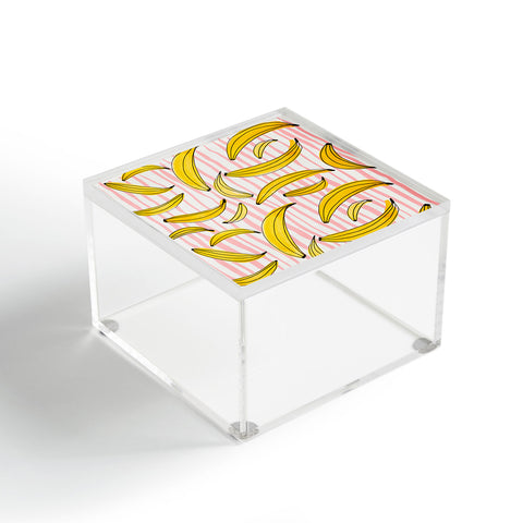 Angela Minca Doodle bananas on pink stripes Acrylic Box