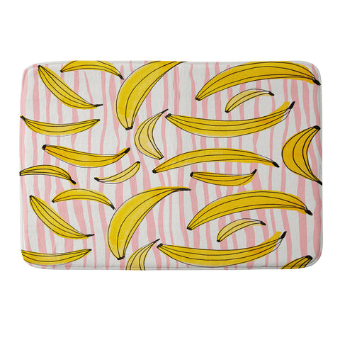 Angela Minca Doodle bananas on pink stripes Memory Foam Bath Mat