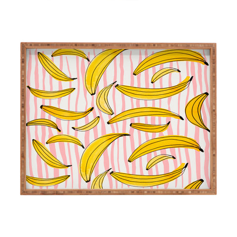Angela Minca Doodle bananas on pink stripes Rectangular Tray