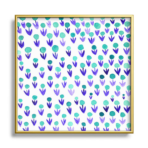 Angela Minca Dot flowers aqua blue Metal Square Framed Art Print