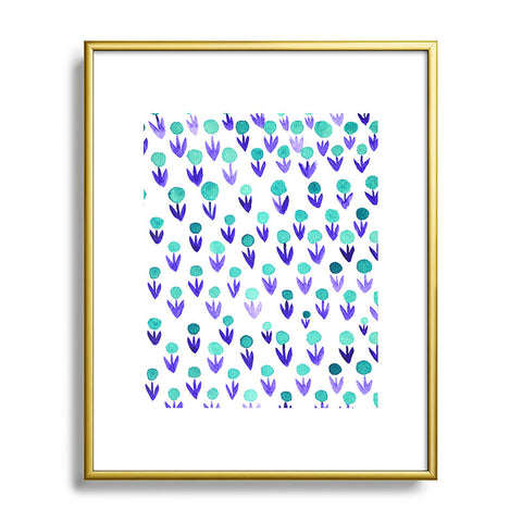 Angela Minca Dot flowers aqua blue Metal Framed Art Print