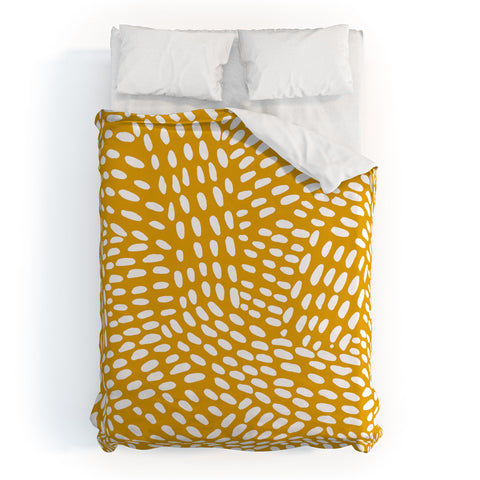 Angela Minca Dot lines ochre Duvet Cover
