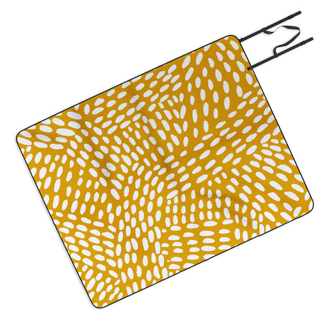 Angela Minca Dot lines ochre Picnic Blanket