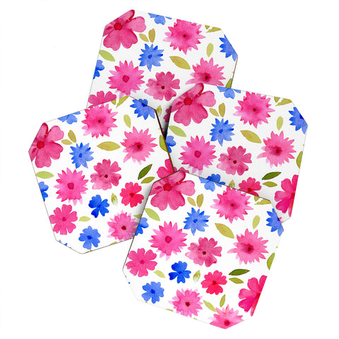 Angela Minca Loose floral pattern pink Coaster Set