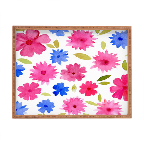 Angela Minca Loose floral pattern pink Rectangular Tray
