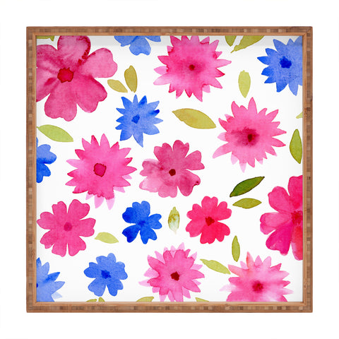 Angela Minca Loose floral pattern pink Square Tray