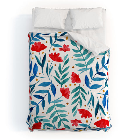 Angela Minca Magical garden red and teal Duvet Cover