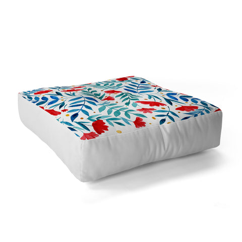 Angela Minca Magical garden red and teal Floor Pillow Square