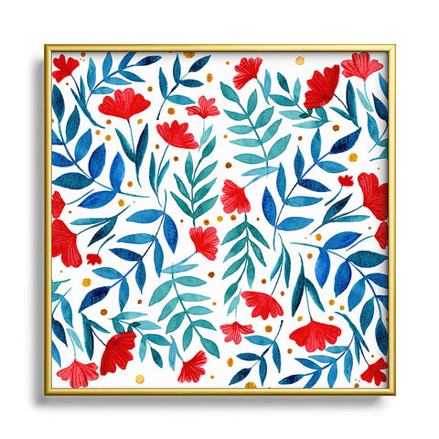 Angela Minca Magical garden red and teal Metal Square Framed Art Print