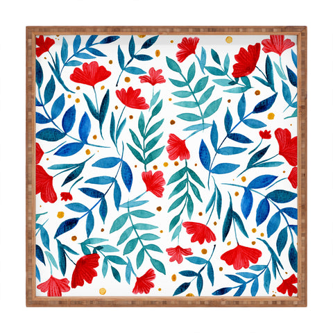Angela Minca Magical garden red and teal Square Tray