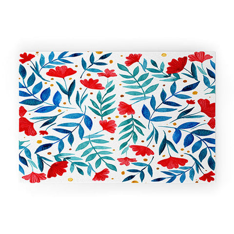 Angela Minca Magical garden red and teal Welcome Mat