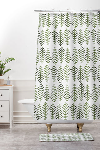 Angela Minca Pine trees green Shower Curtain And Mat