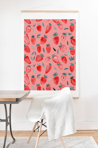 Angela Minca Pink strawberries Art Print And Hanger