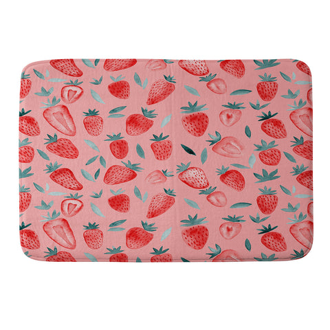 Angela Minca Pink strawberries Memory Foam Bath Mat