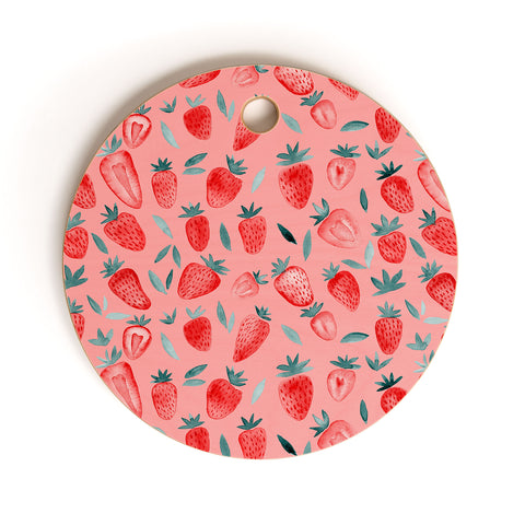 Angela Minca Pink strawberries Cutting Board Round