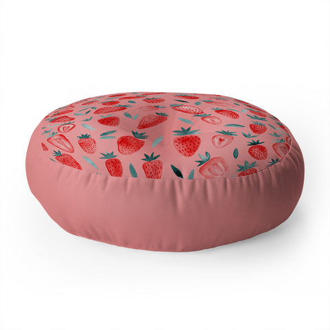 Angela Minca Pink strawberries Floor Pillow Round