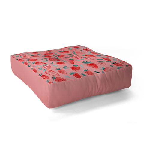 Angela Minca Pink strawberries Floor Pillow Square