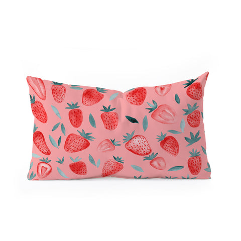 Angela Minca Pink strawberries Oblong Throw Pillow