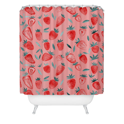 Angela Minca Pink strawberries Shower Curtain