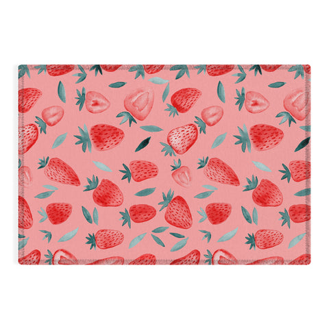 Angela Minca Pink strawberries Outdoor Rug