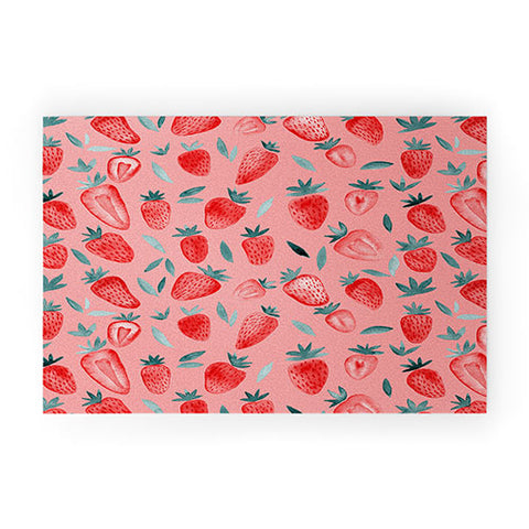 Angela Minca Pink strawberries Welcome Mat