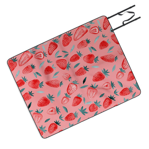 Angela Minca Pink strawberries Picnic Blanket