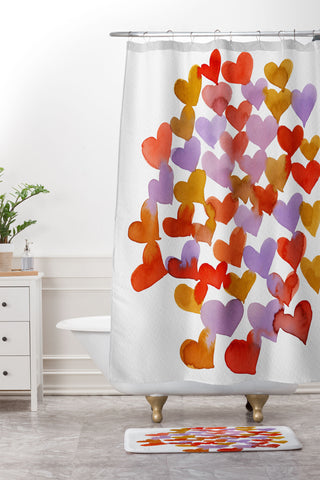 Angela Minca Retro hearts Shower Curtain And Mat