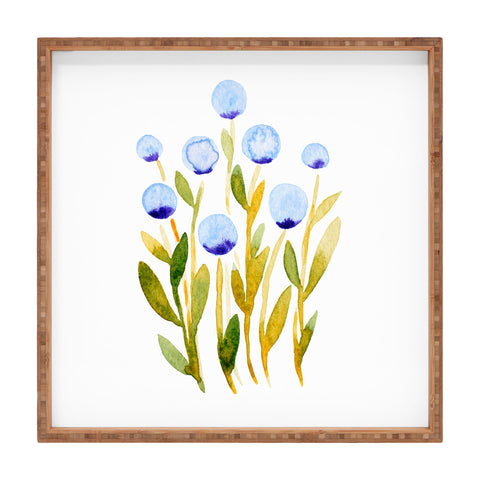 Angela Minca Simple blue flowers Square Tray