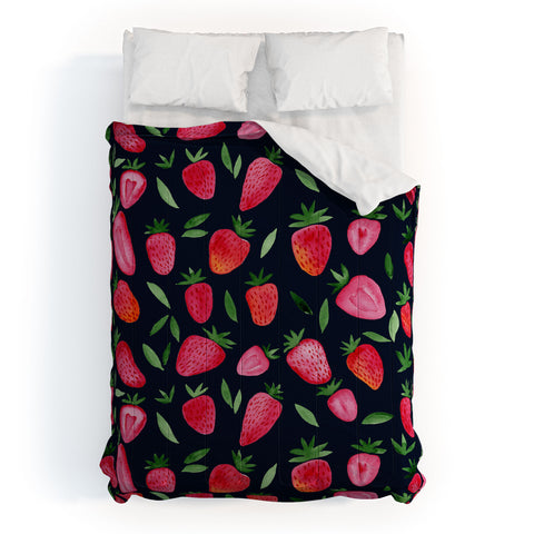 Angela Minca Strawberries on dark blue Comforter