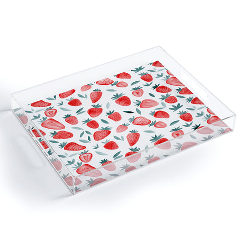 Angela Minca Strawberries red and teal Acrylic Tray
