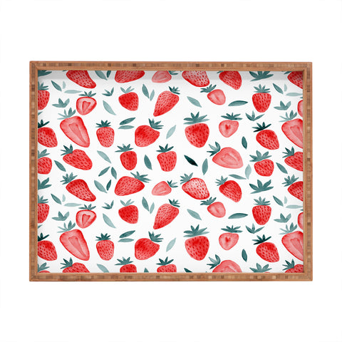 Angela Minca Strawberries red and teal Rectangular Tray