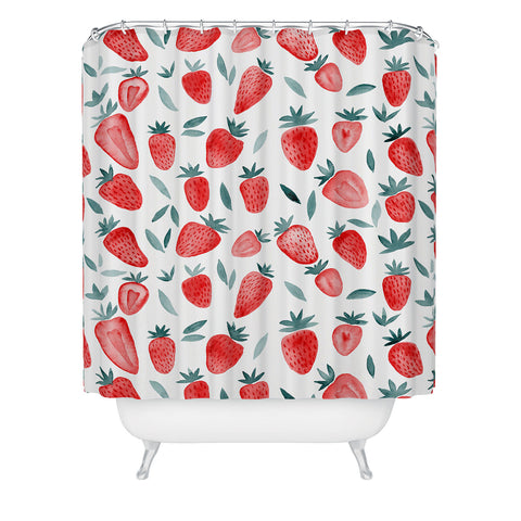 Angela Minca Strawberries red and teal Shower Curtain