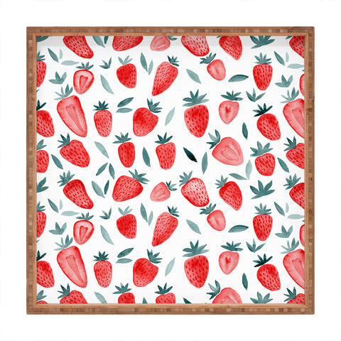 Angela Minca Strawberries red and teal Square Tray